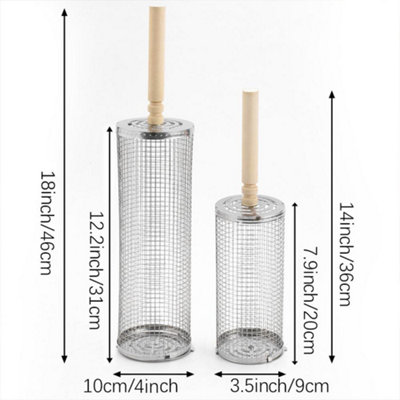 Rolling Grill Basket Rotating BBQ Roller with Wooden Handle Stainless Steel 360 Degree Basket for Meat and Veg