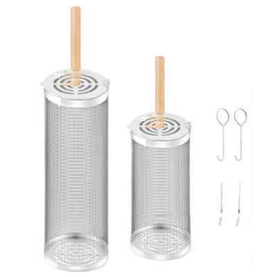 Rolling Grill Basket Rotating BBQ Roller with Wooden Handle Stainless Steel 360 Degree Basket for Meat and Veg