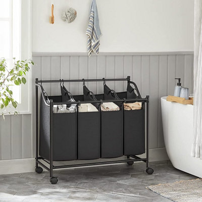 Rolling Laundry Sorter Black Laundry Basket Hamper Trolley with 4 Removable Bags