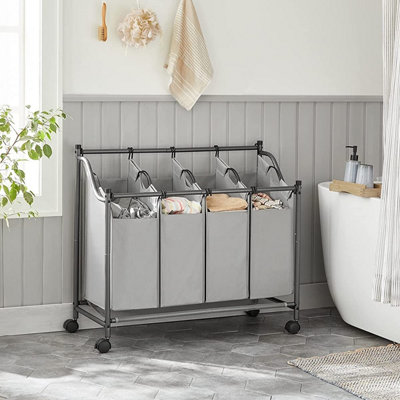 Rolling Laundry Sorter Grey Laundry Basket Hamper Trolley with 4 Removable Bags