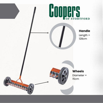 Rolling Lawn Scarifier, Manual Moss Rake, 11 Sharp Blades, Adjustable Depth, Long Handle, Lawn Aerator for Healthy Grass