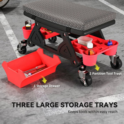 Rolling Mechanic Stool, 135kg Capacity Workshop Stool, Black