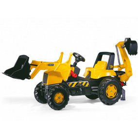 Rolly JCB Tractor Ride On w/Adjustable Seat, Functional Frontloader & Rear Excavator
