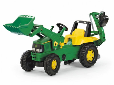 Rolly John Deere Tractor Ride On w/ Functional Front Loader & Rear Excavator