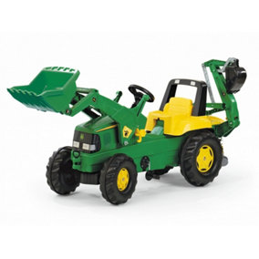 Rolly John Deere Tractor Ride On w/ Functional Front Loader & Rear Excavator