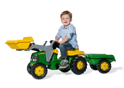 Rolly John Deere Tractor Ride On w/ Functional Frontloader Trailer Childrens Toy