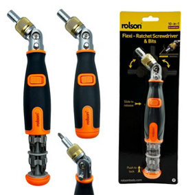 Rolson 28232 Ratchet Screwdriver with Flexi Head and Spare Bits