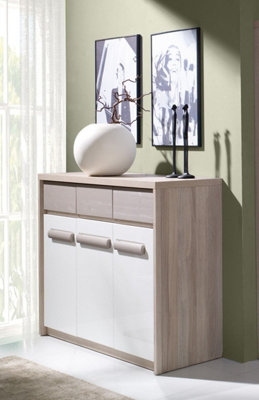 Roma 12 Sideboard Cabinet in Elm, White Gloss & Grey Matt - W1350mm H1040mm D430mm, Stylish and Durable