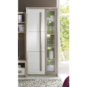 Roma 2 Tall Display Cabinet in Elm, White Gloss & Grey Matt - W900mm H1940mm D430mm, Stylish and Modern