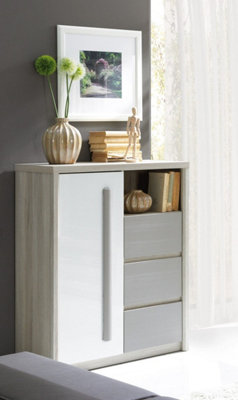 Roma 8 Highboard Cabinet in Elm, White Gloss & Grey Matt - W900mm H1170mm D430mm, Stylish and Functional