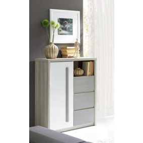 Roma 8 Highboard Cabinet in Elm, White Gloss & Grey Matt - W900mm H1170mm D430mm, Stylish and Functional