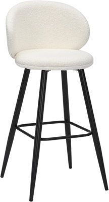 Roma Boucle Kitchen Bar Stools, Single, Fixed Height Metal Legs With Footrest, Breakfast Bar Stool - White