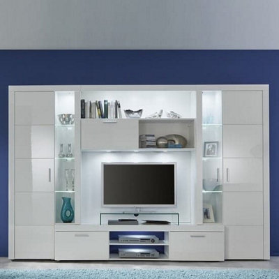 Roma Entertainment Unit White With High Gloss Fronts And LED