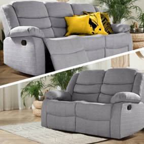 Roma Grey Linen Upholstered 3 + 2 Recliner Sofa Set
