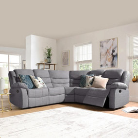 Roma Grey Linen Upholstered 5 Seater Recliner Corner Sofa Set