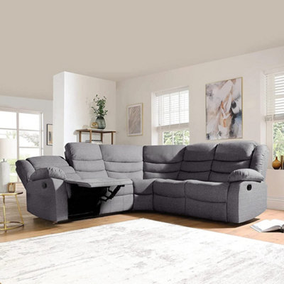 Roma Grey Linen Upholstered 5 Seater Recliner Corner Sofa Set