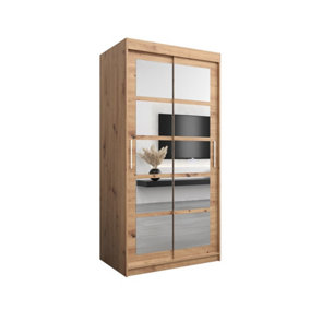 Roma II Oak Artisan Elegant Sliding Door Wardrobe H2000mm W1000mm D620mm with Mirrored Panels