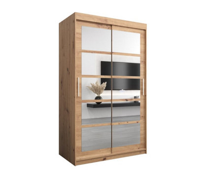 Roma II Oak Artisan Elegant Sliding Door Wardrobe H2000mm W1200mm D620mm with Mirrored Panels