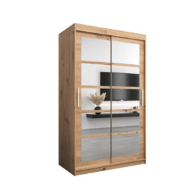 Roma II Oak Artisan Elegant Sliding Door Wardrobe H2000mm W1200mm D620mm with Mirrored Panels