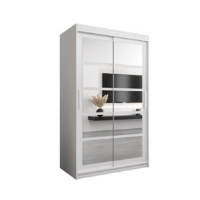 Roma II White Stylish Sliding Door Wardrobe H2000mm W1200mm D620mm with Mirrored Panels