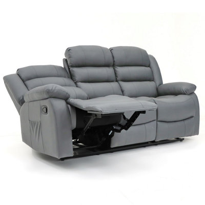 Roma Leather Manual Recliner 3+2 Seater Sofa With Cupholders In Grey Colour