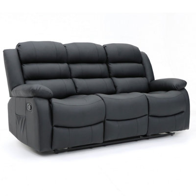 Roma Leather Manual Recliner 3 Seater Sofa With Cupholders In Black Colour