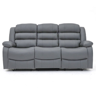 Roma Leather Manual Recliner 3 Seater Sofa With Cupholders In Grey Colour