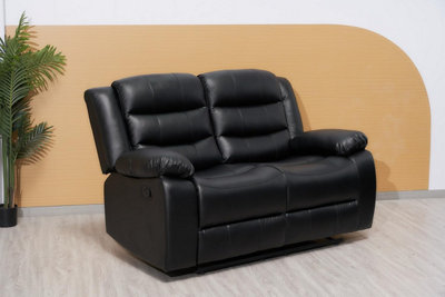 Roma Leather Recliner 2 Seater, Armchair Inspired Home Theatre and Living Room Sofa - Black