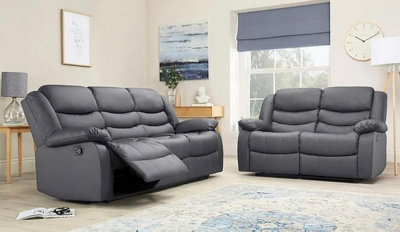 Grey leather 3 and deals 2 seater sofa