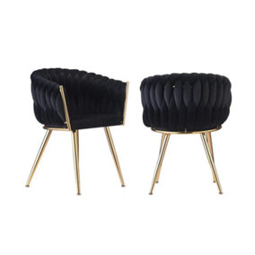Roma Lux Knot Velvet Dining Chairs Set of 2, Black