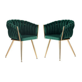 Roma Lux Knot Velvet Dining Chairs Set of 2, Green