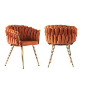 Roma Lux Knot Velvet Dining Chairs Set of 2, Orange