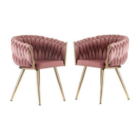 Roma Lux Knot Velvet Dining Chairs Set of 2, Pink