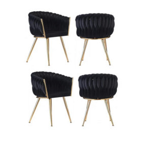 Roma Lux Knot Velvet Dining Chairs Set of 4, Black