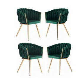 Roma Lux Knot Velvet Dining Chairs Set of 4, Green