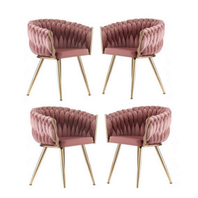 Roma Lux Knot Velvet Dining Chairs Set of 4, Pink
