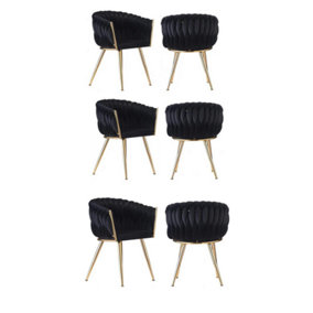 Roma Lux Knot Velvet Dining Chairs Set of 6, Black
