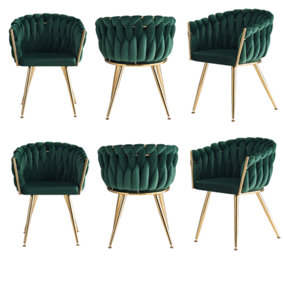 Roma Lux Knot Velvet Dining Chairs Set of 6, Green