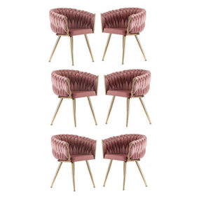 Roma Lux Knot Velvet Dining Chairs Set of 6, Pink