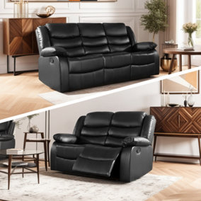 Roma Recliner Leather 3 Plus 2 Seater Sofa Set, Armchair Inspired Home Theatre and Living Room Seating  Black