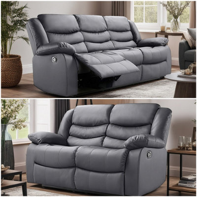 Roma Recliner Leather Grey 3+2 Sofa Set, Armchair Inspired Home Theatre and Living Room Seating