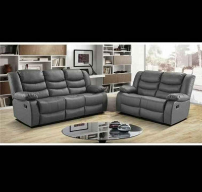 Roma Recliner Leather Grey 3+2 Sofa Set, Armchair Inspired Home Theatre and Living Room Seating