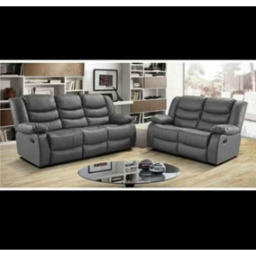 Roma Recliner Leather Grey 3+2 Sofa Set, Armchair Inspired Home Theatre and Living Room Seating