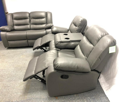 Roma Recliner Leather Grey 3+2 Sofa Set, Armchair Inspired Home Theatre and Living Room Seating