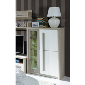 Roma ROM2 Display Cabinet in Elm, White Gloss & Grey Matt - W900mm H1300mm D430mm, Sleek and Minimalist