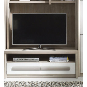 Roma ROM4 TV Cabinet in Elm, White Gloss & Grey Matt - W1200mm H440mm D530mm, Elegant and Functional