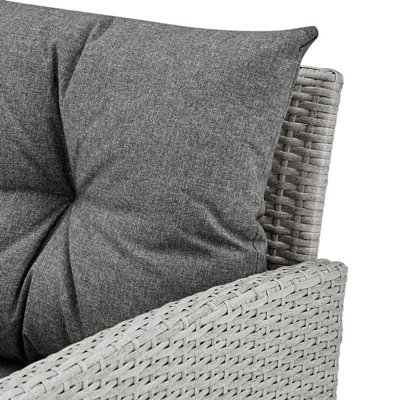 Roma Wicker Style Garden Dining Set in Grey Footstools Sofa Chairs Table Black Glass Table Top - 7