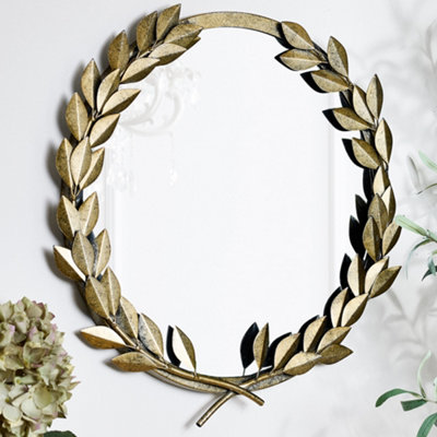 Roman Style Laurel Wreath Indoor Bathroom Mirror Iron Gold Mirror Hallway Wall Mirror 55cm