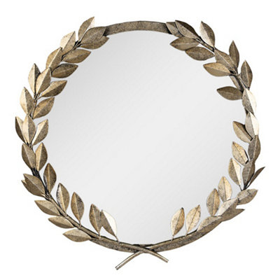 Roman Style Laurel Wreath Indoor Bathroom Mirror Iron Gold Mirror Hallway Wall Mirror 55cm