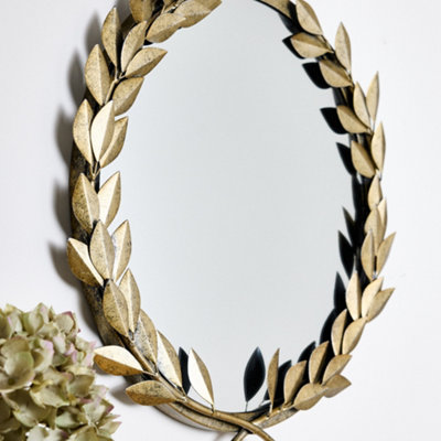 Roman Style Laurel Wreath Indoor Bathroom Mirror Iron Gold Mirror Hallway Wall Mirror 55cm